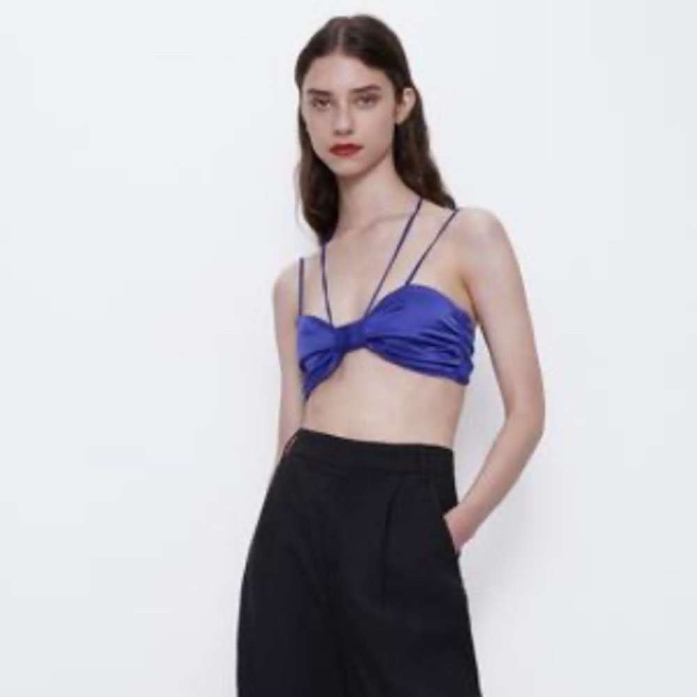 Zara - Pre-Owned Satin Tie Top TRF - Size M